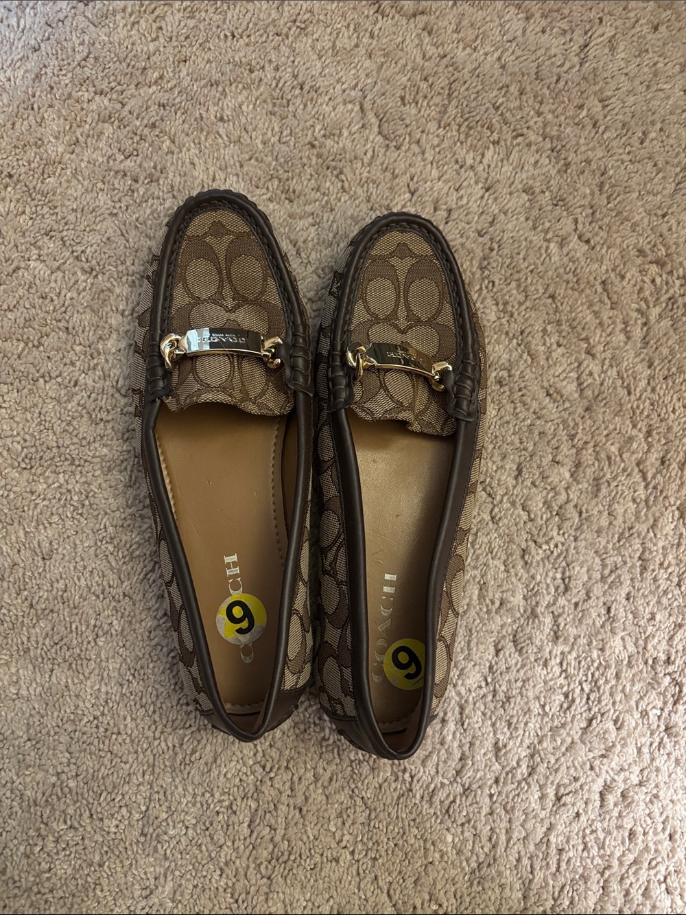 Coach Brown Signature Canvas Bit Loafers with Gold Hardware